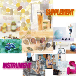 Photo image of supplement and instrument care products for aging care.