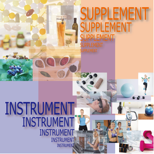 Photo image of supplement and instrument care products for aging care.